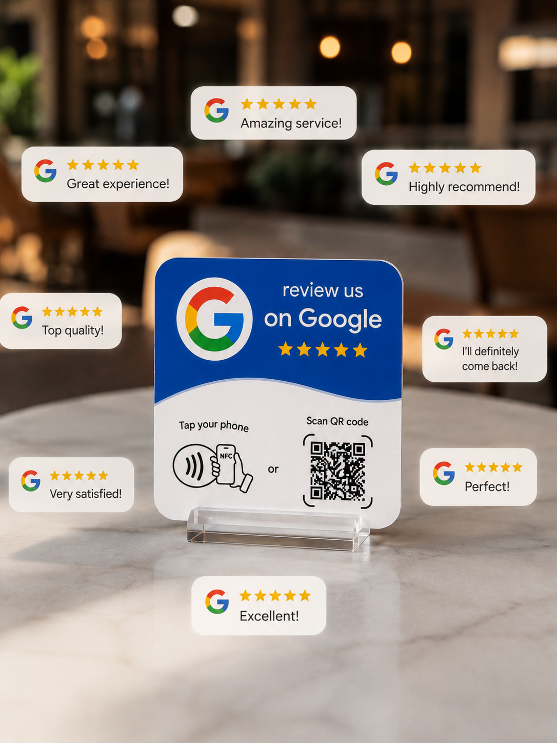Card NFC nel suo espositore sul tavolo